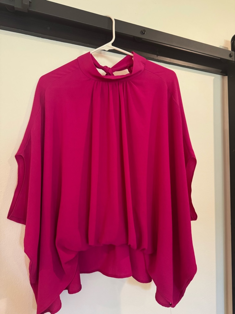 Impressions Magenta High-Neck Draped Blouse Size Small